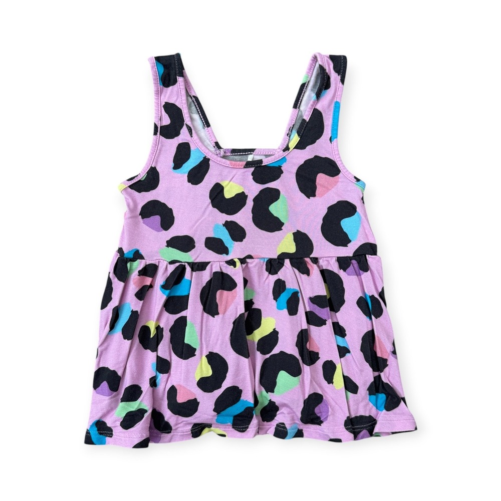 Posh Peanut Pink Leopard Peplum Tank Top 18-24M Colorful Animal Print Bamboo